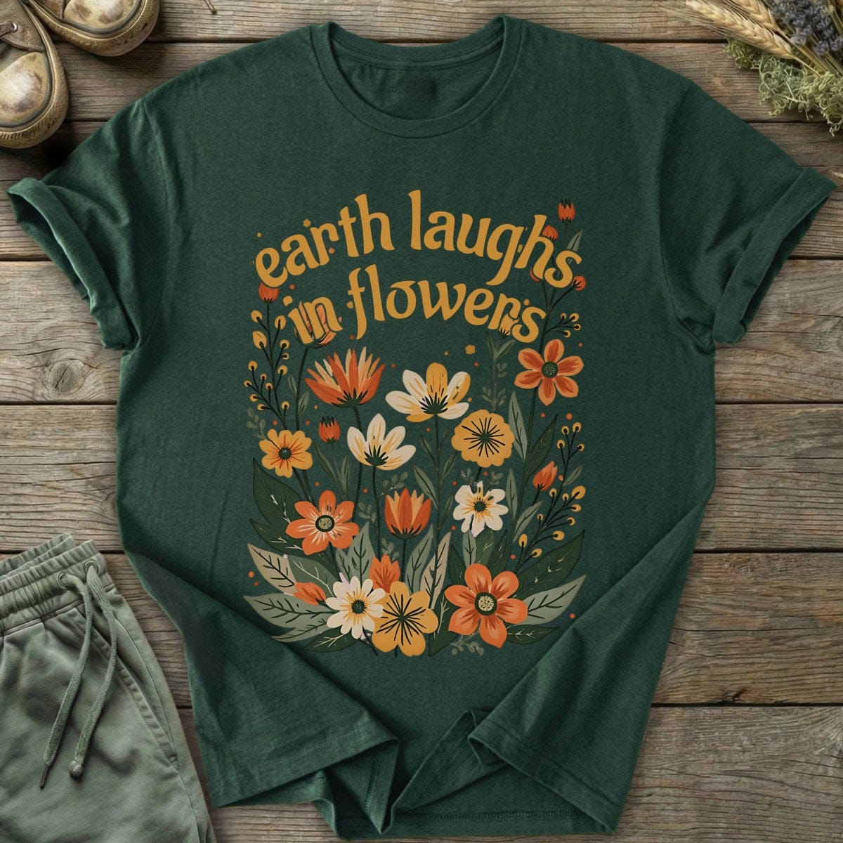 Printify T-Shirt Earth Laughs Boho T-Shirt