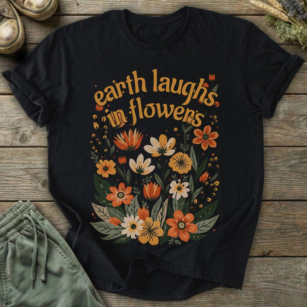 Printify T-Shirt Earth Laughs Boho T-Shirt