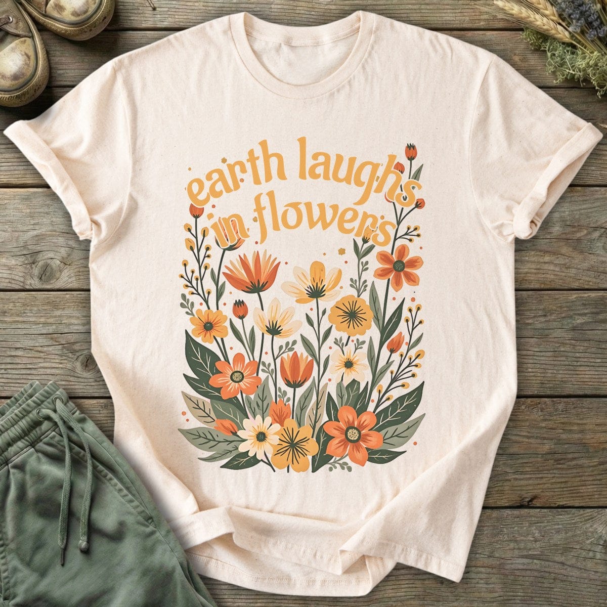 Printify T-Shirt Earth Laughs Boho T-Shirt