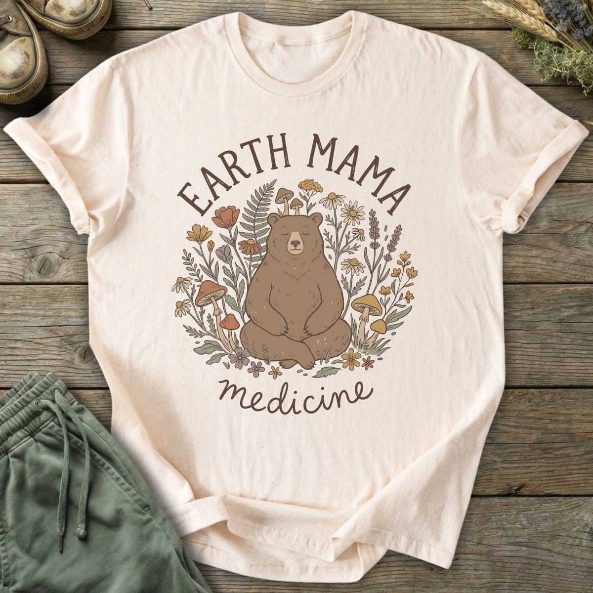 Printify T-Shirt Earth Mama Medicine Bear T-Shirt