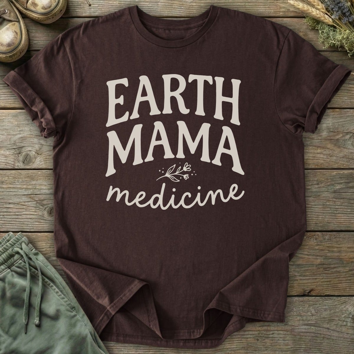 Printify T-Shirt Earth Mama Medicine Text T-Shirt