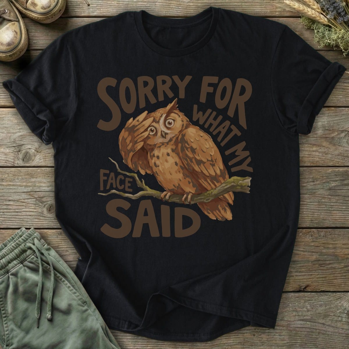 Printify T-Shirt Facepalm What My Face Said Owl T-Shirt
