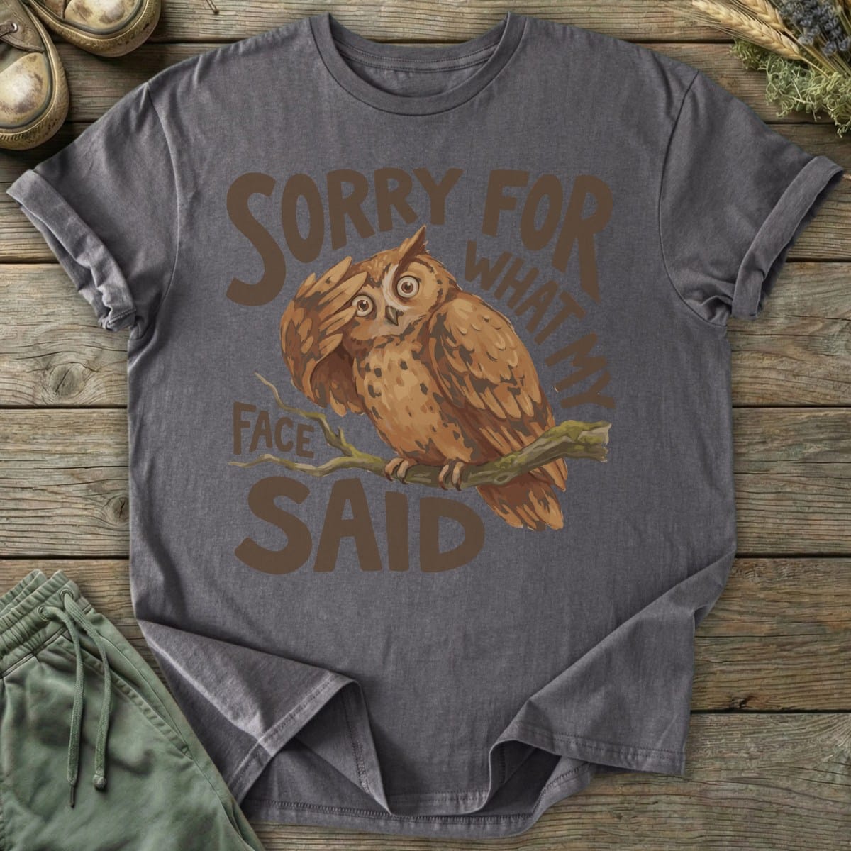 Printify T-Shirt Facepalm What My Face Said Owl T-Shirt
