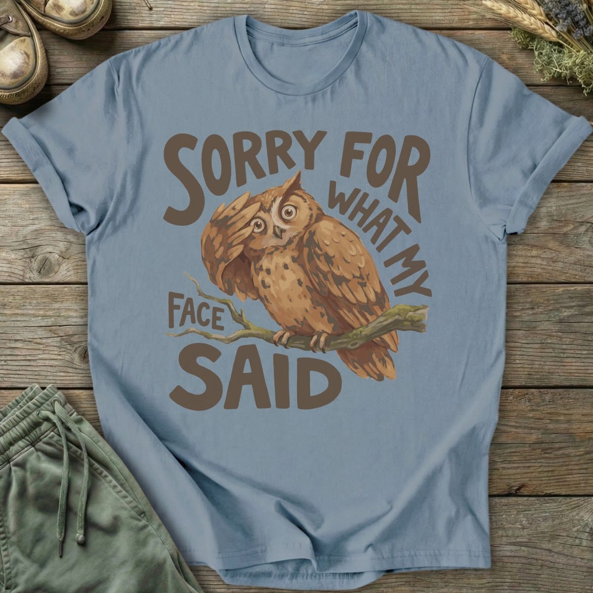 Printify T-Shirt Facepalm What My Face Said Owl T-Shirt