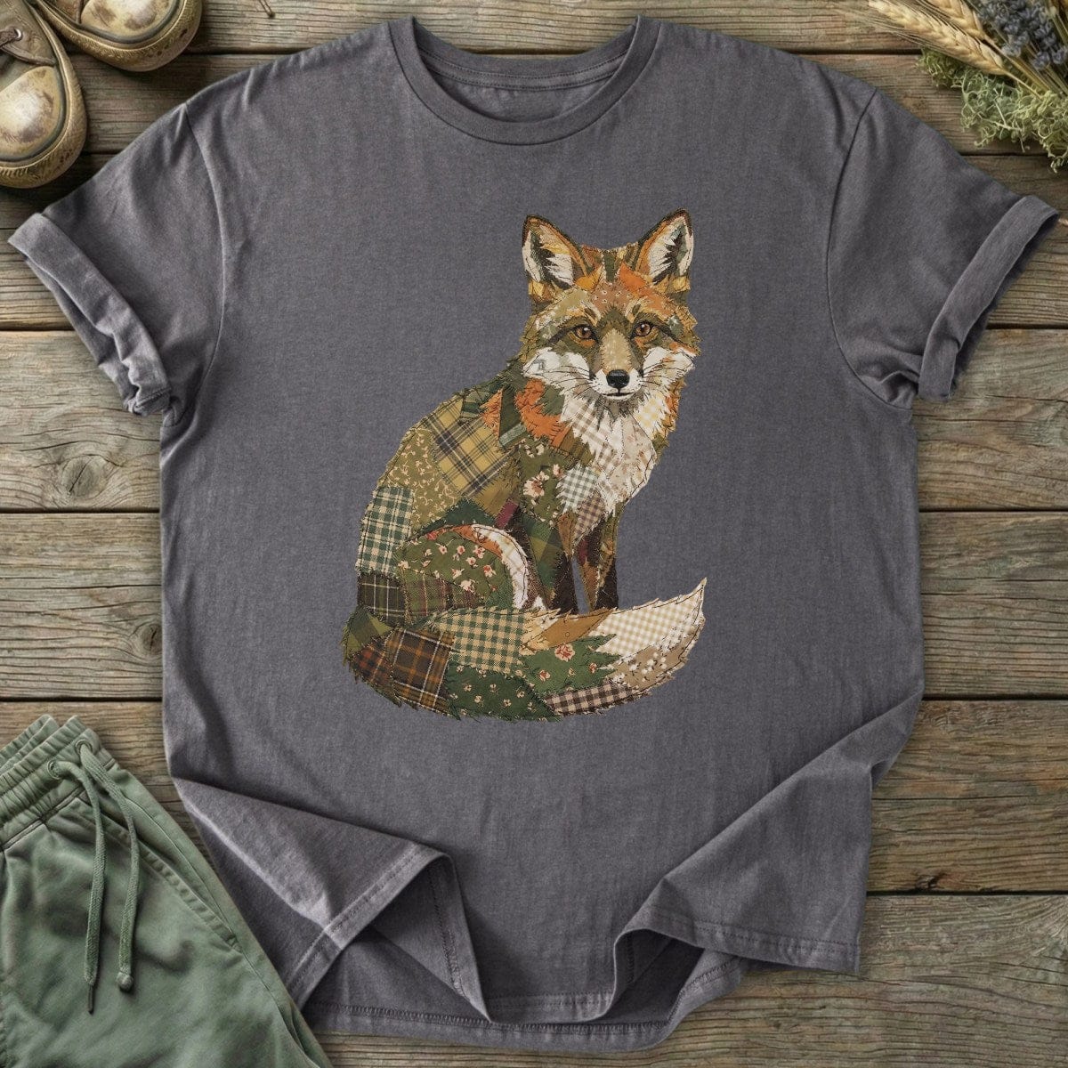 Printify T-Shirt Faux Patchwork Fox T-Shirt