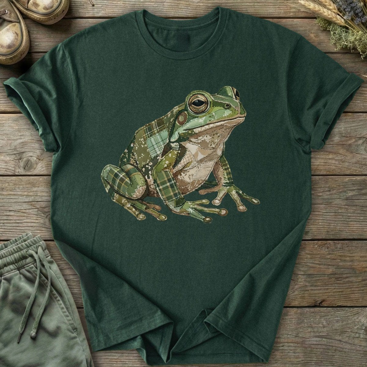 Printify T-Shirt Faux Patchwork Frog T-Shirt