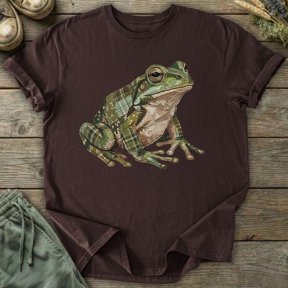 Printify T-Shirt Faux Patchwork Frog T-Shirt