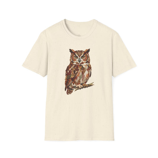 Printify T-Shirt Faux Patchwork Owl T-Shirt