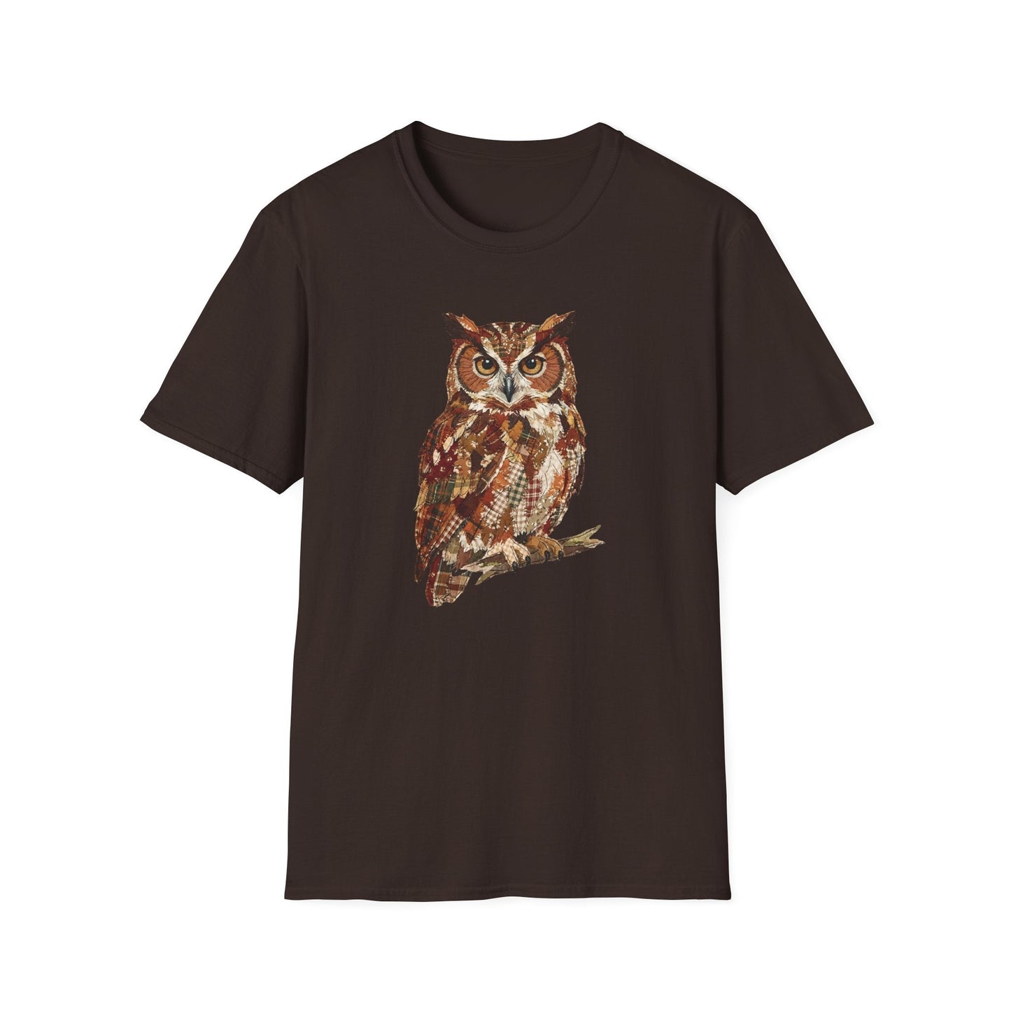Printify T-Shirt Faux Patchwork Owl T-Shirt