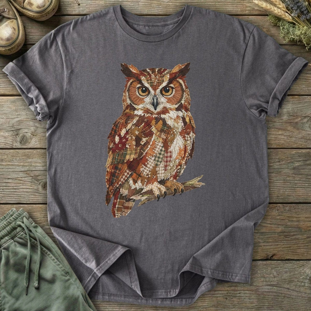 Printify T-Shirt Faux Patchwork Owl T-Shirt