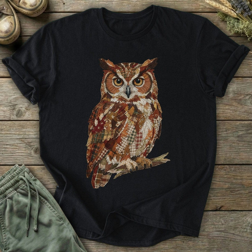 Printify T-Shirt Faux Patchwork Owl T-Shirt