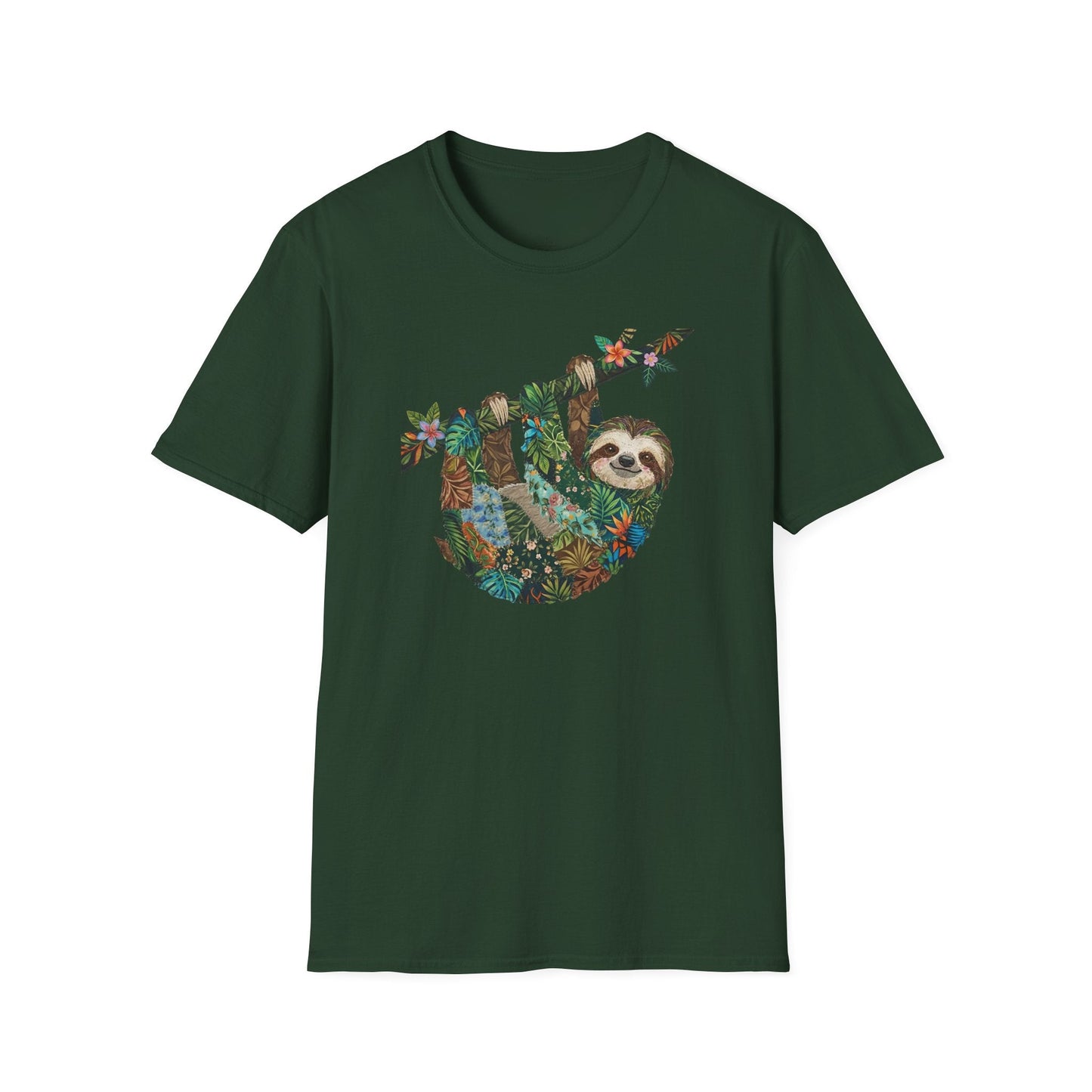 Printify T-Shirt Faux Patchwork Sloth T-Shirt