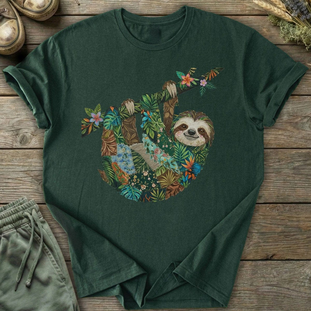 Printify T-Shirt Faux Patchwork Sloth T-Shirt