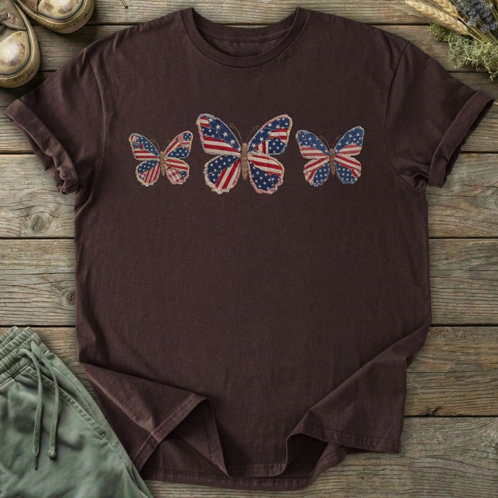 Printify T-Shirt (Flat Print) Faux Patchwork Patriotic Butterfly T-Shirt