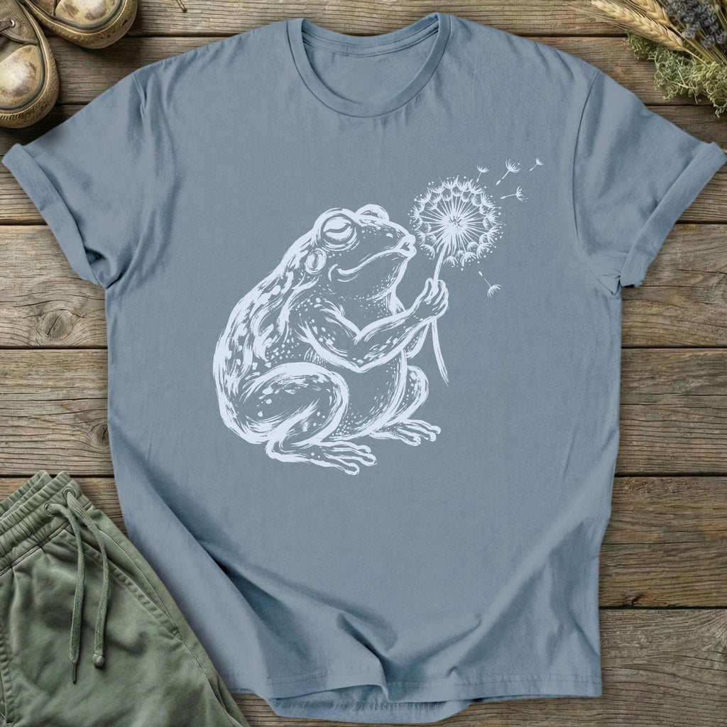 Printify T-Shirt Frog Blowing Dandelion T-Shirt
