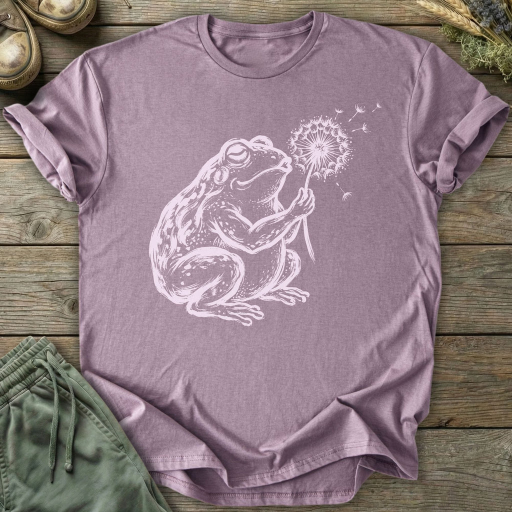 Printify T-Shirt Frog Blowing Dandelion T-Shirt