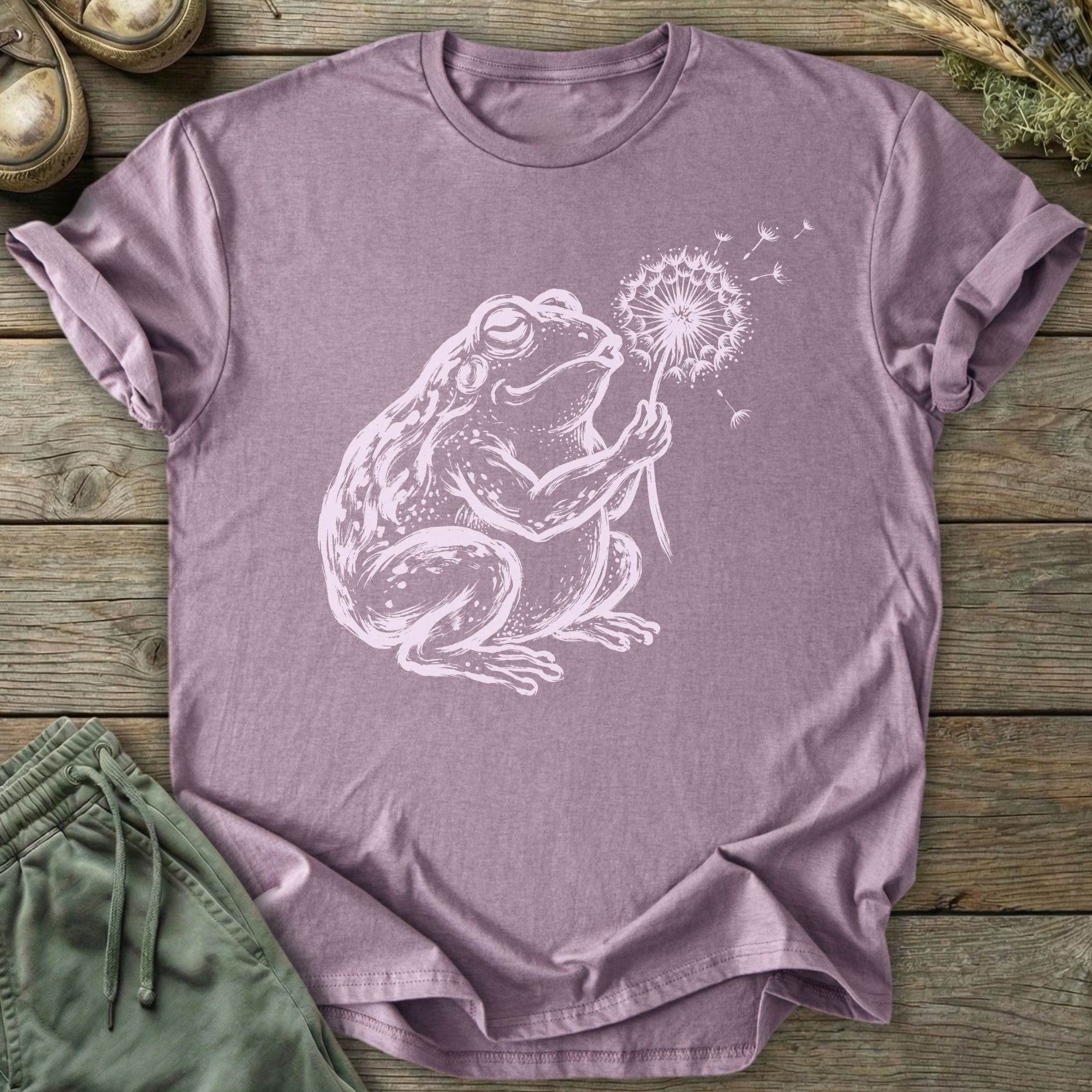 Printify T-Shirt Frog Blowing Dandelion T-Shirt