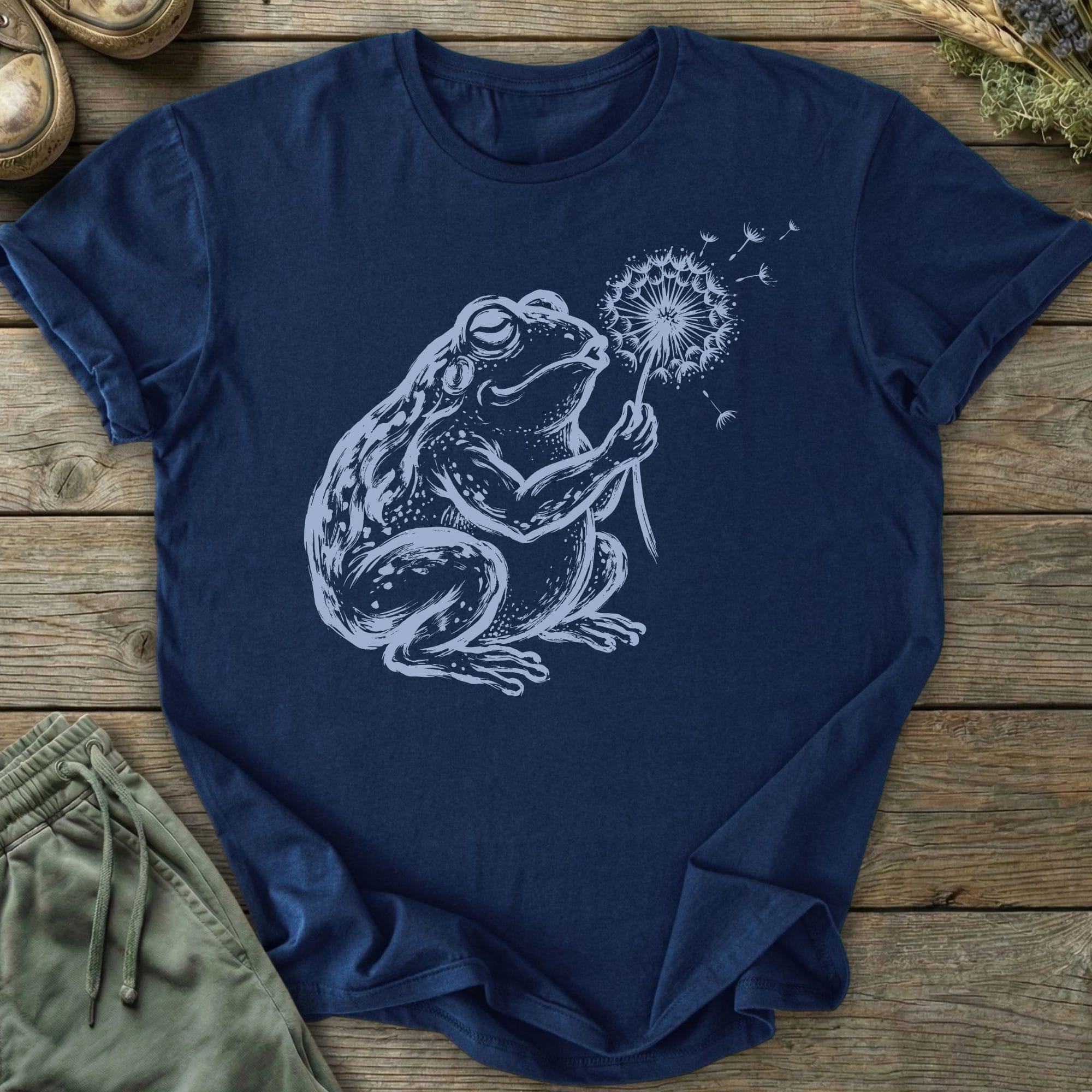 Printify T-Shirt Frog Blowing Dandelion T-Shirt