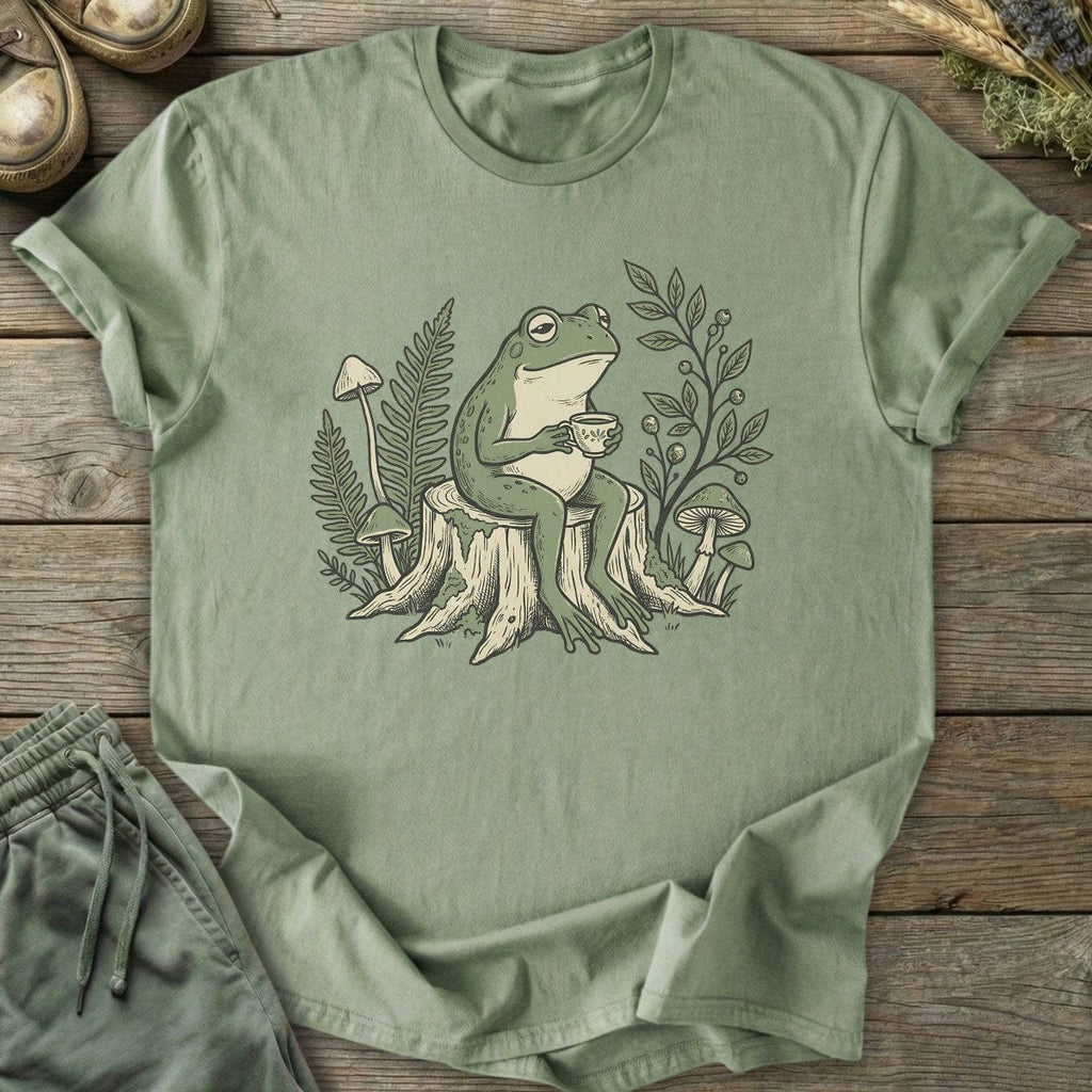 Printify T-Shirt Frog Drinking On Stump T-Shirt
