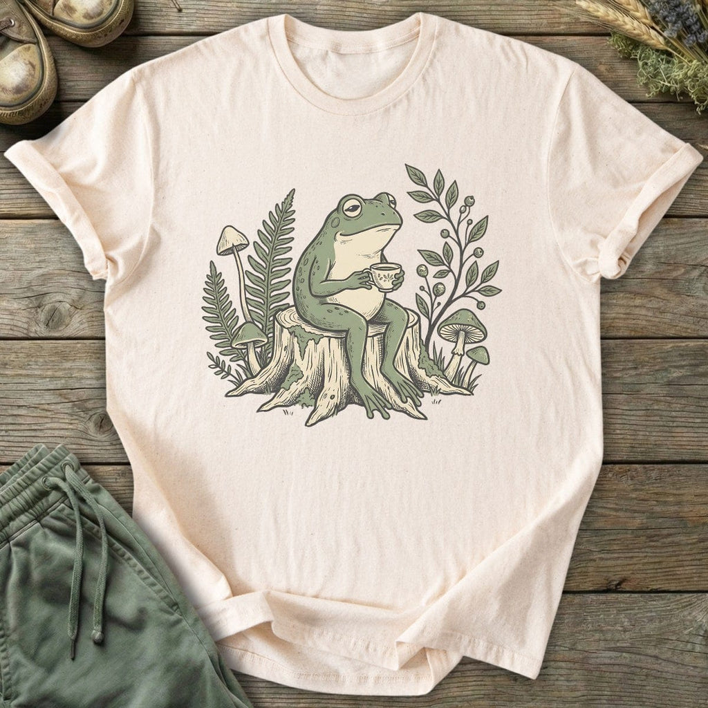 Printify T-Shirt Frog Drinking On Stump T-Shirt