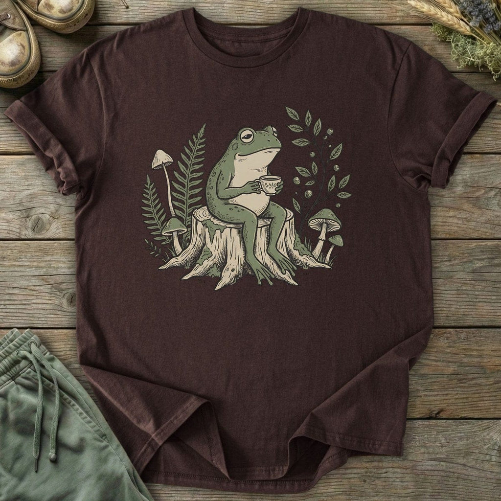 Printify T-Shirt Frog Drinking On Stump T-Shirt