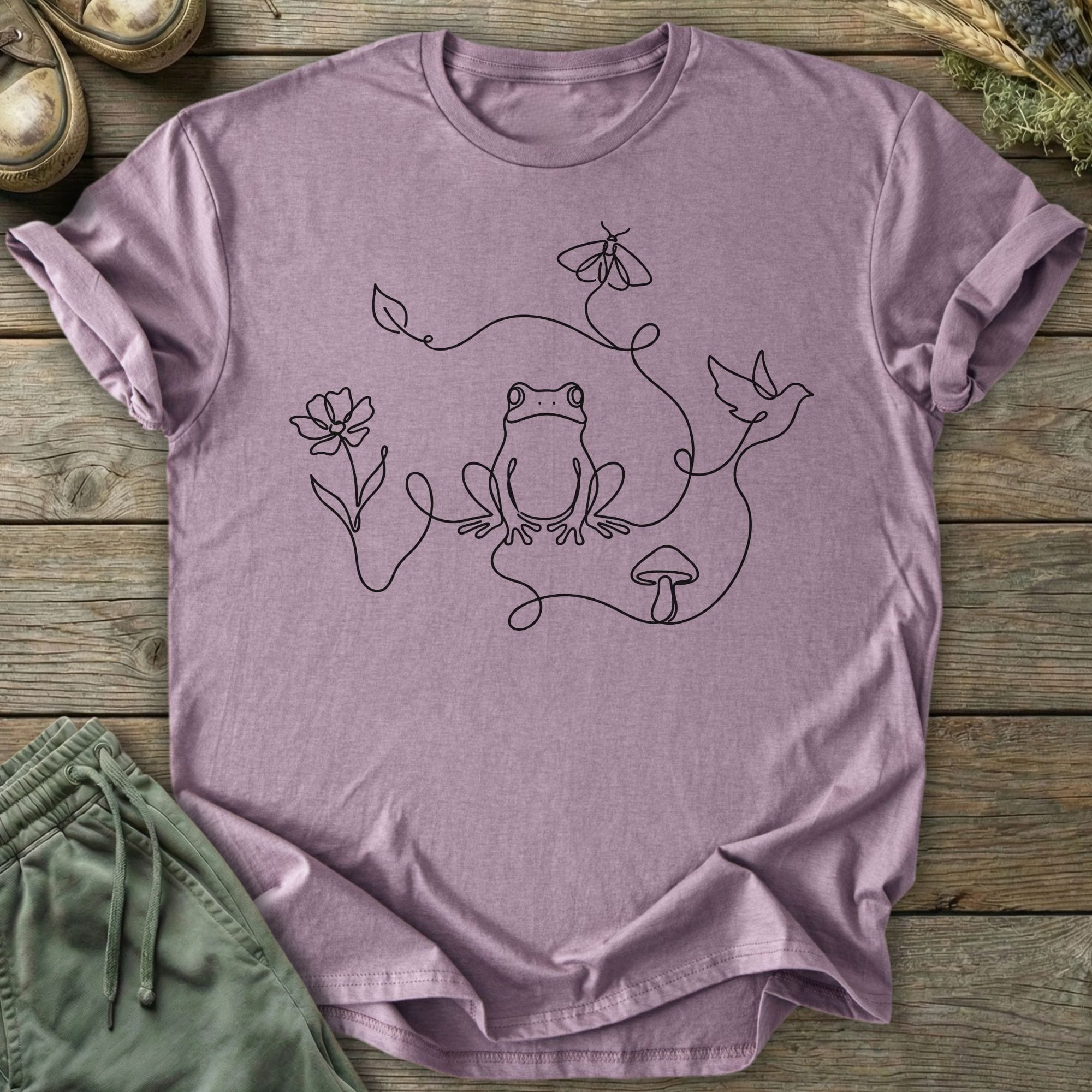 Printify T-Shirt Frog Nature Line Art T-Shirt