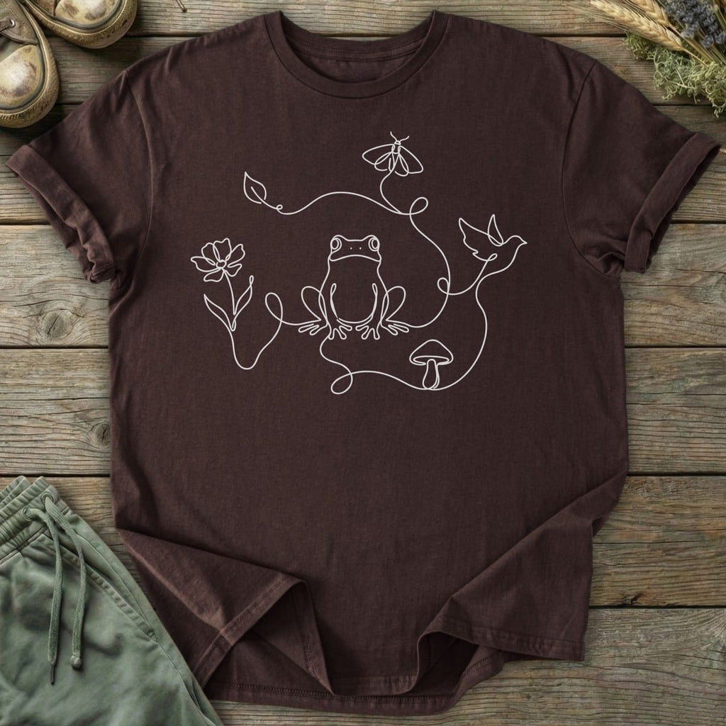 Printify T-Shirt Frog Nature Line Art T-Shirt