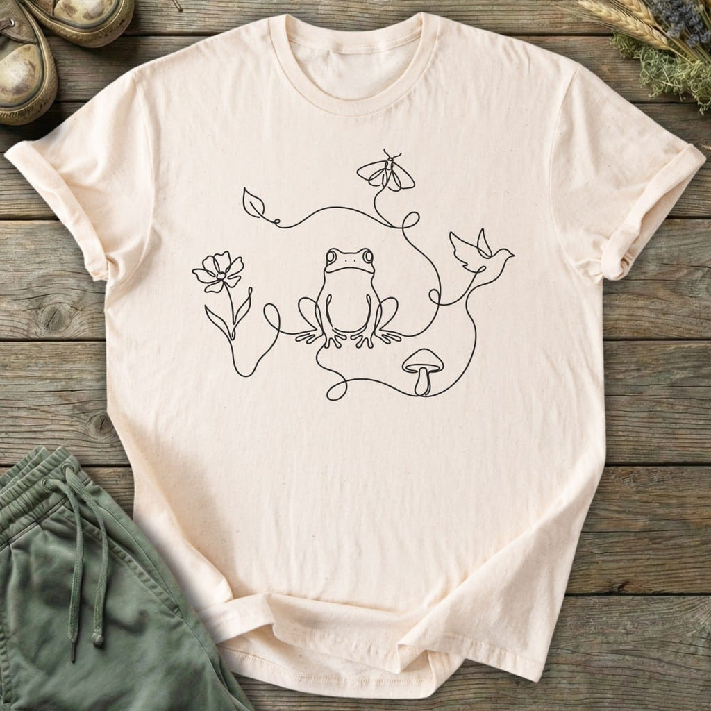 Printify T-Shirt Frog Nature Line Art T-Shirt