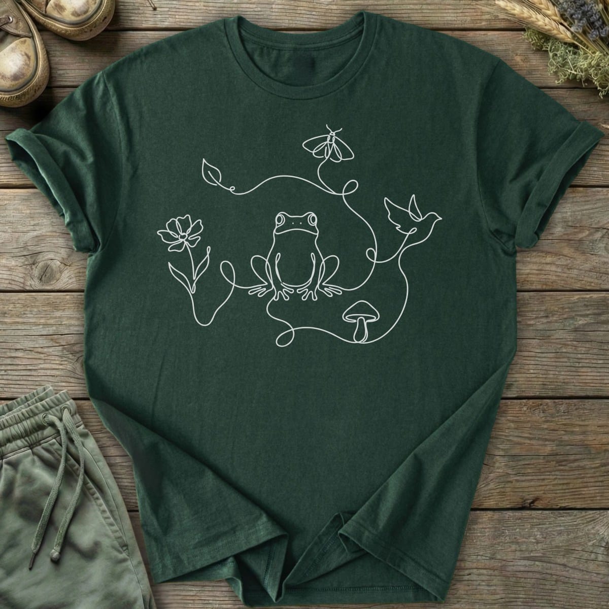 Printify T-Shirt Frog Nature Line Art T-Shirt