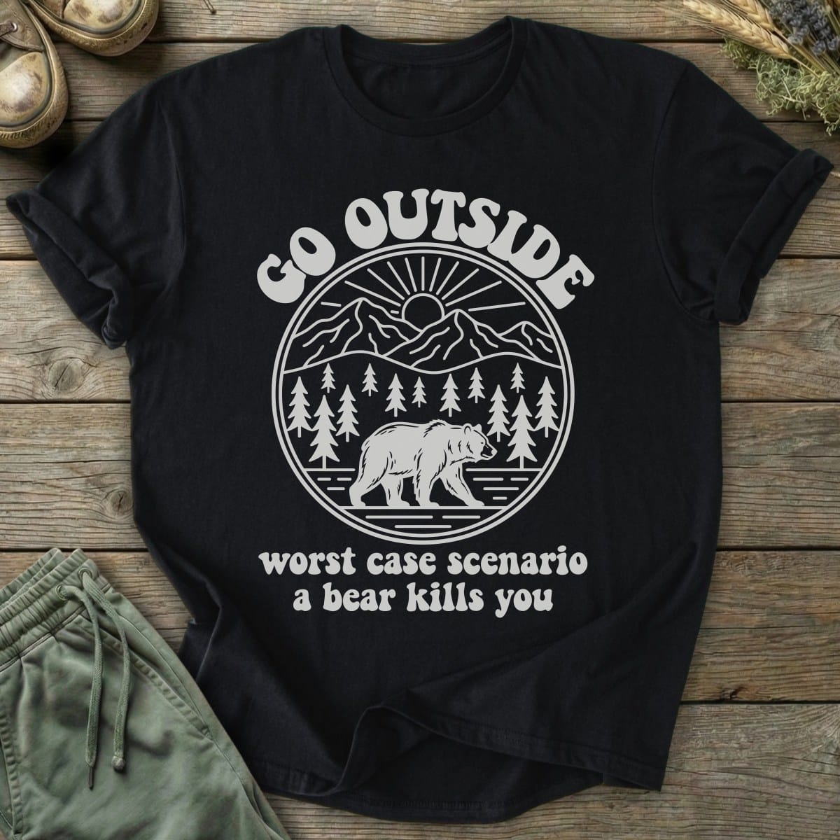 Printify T-Shirt Go Outside Bear T-Shirt