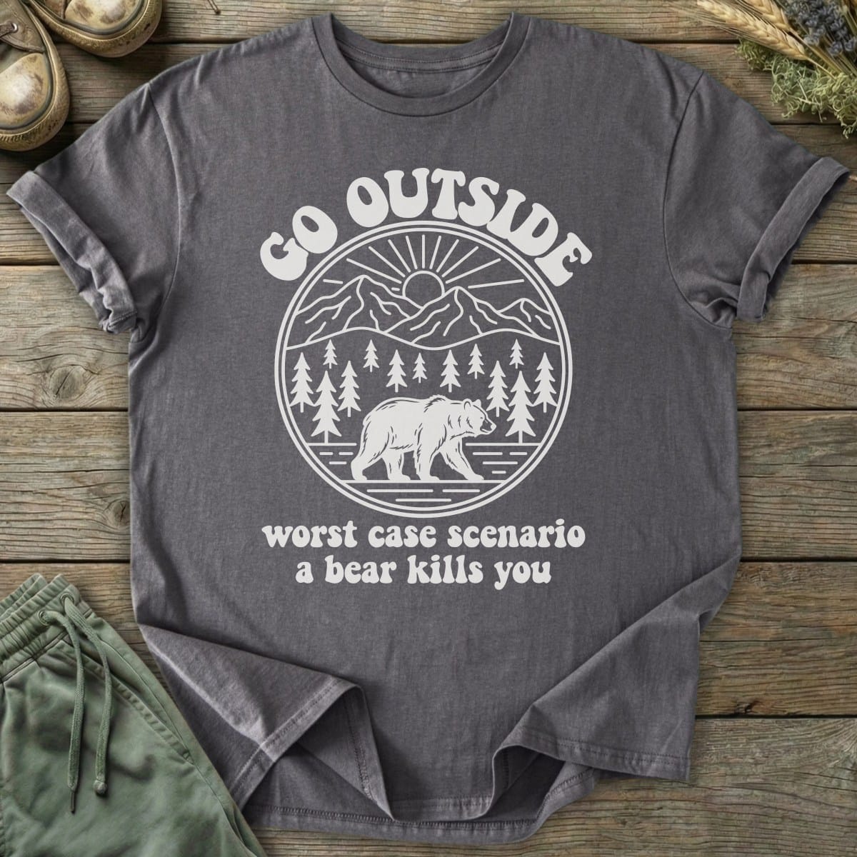 Printify T-Shirt Go Outside Bear T-Shirt