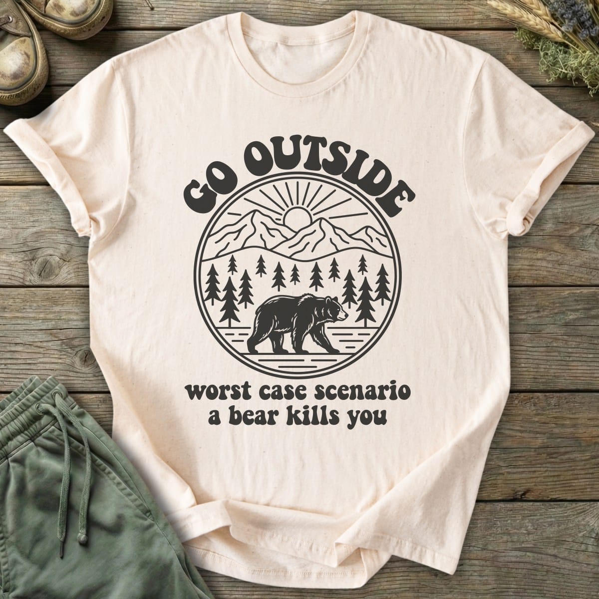 Printify T-Shirt Go Outside Bear T-Shirt