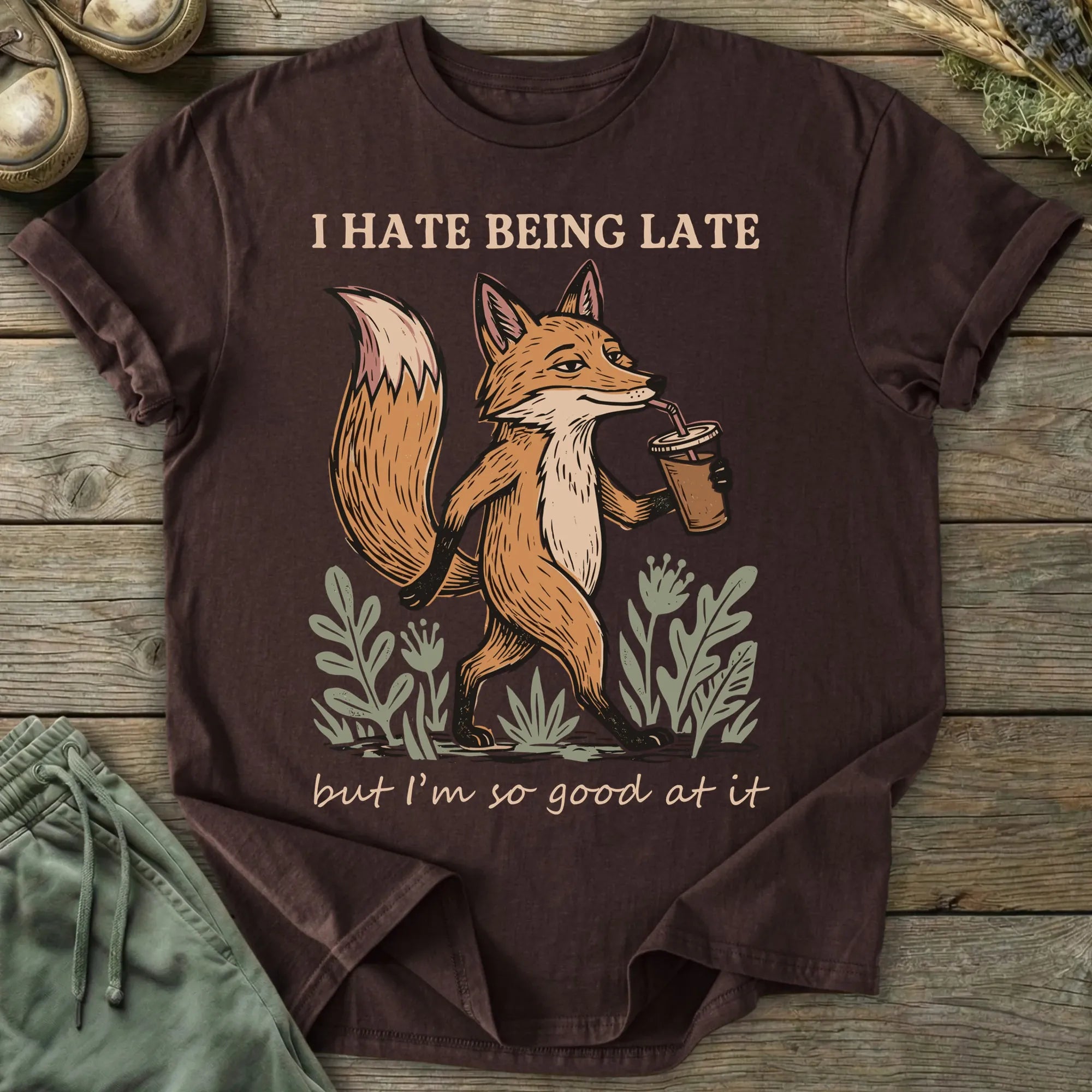 Printify T-Shirt Hate Being Late Fox T-Shirt