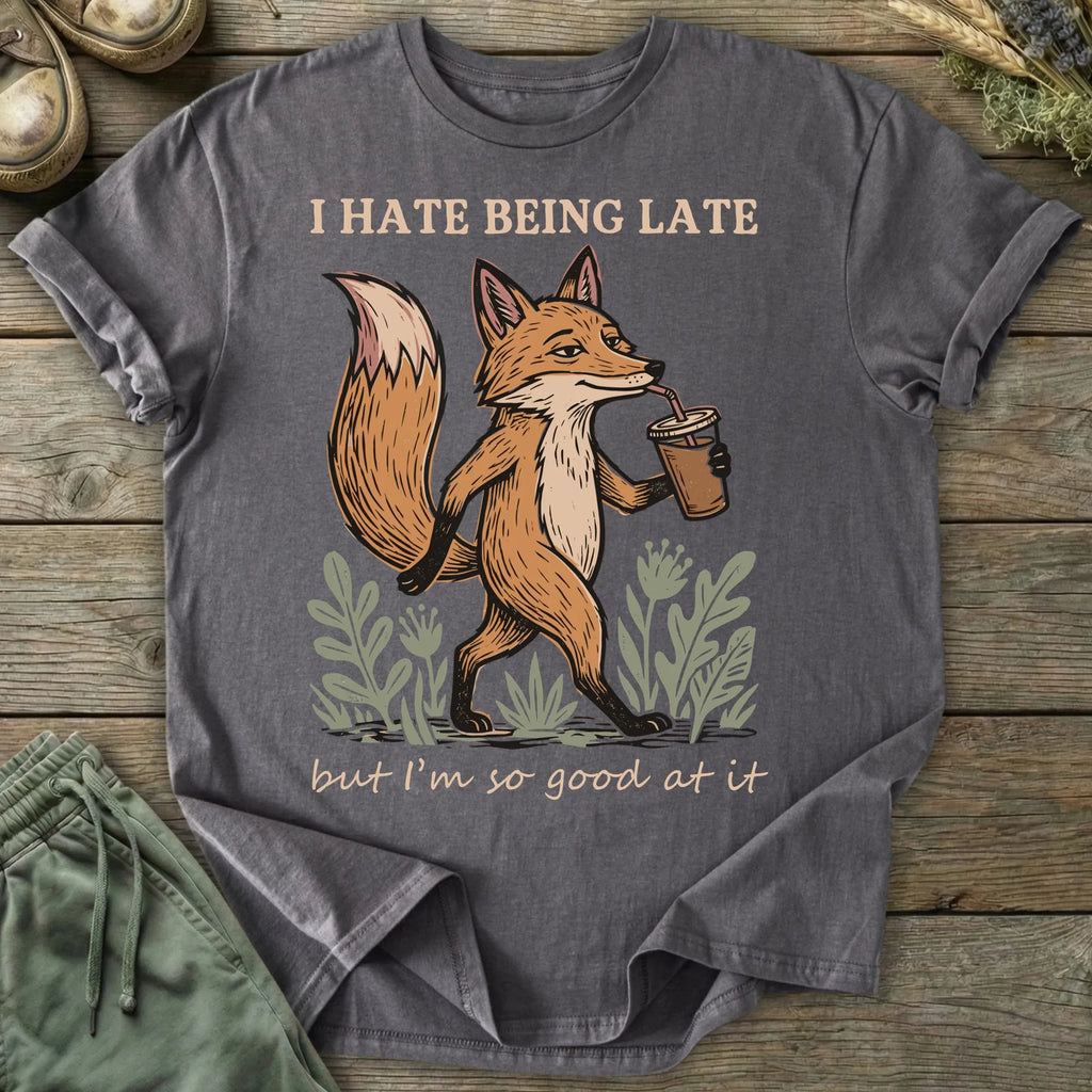 Printify T-Shirt Hate Being Late Fox T-Shirt