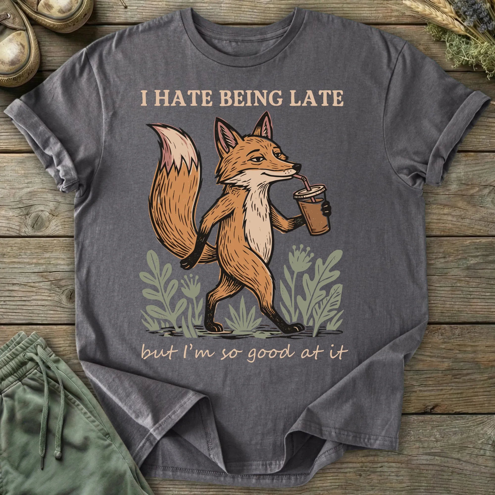Printify T-Shirt Hate Being Late Fox T-Shirt