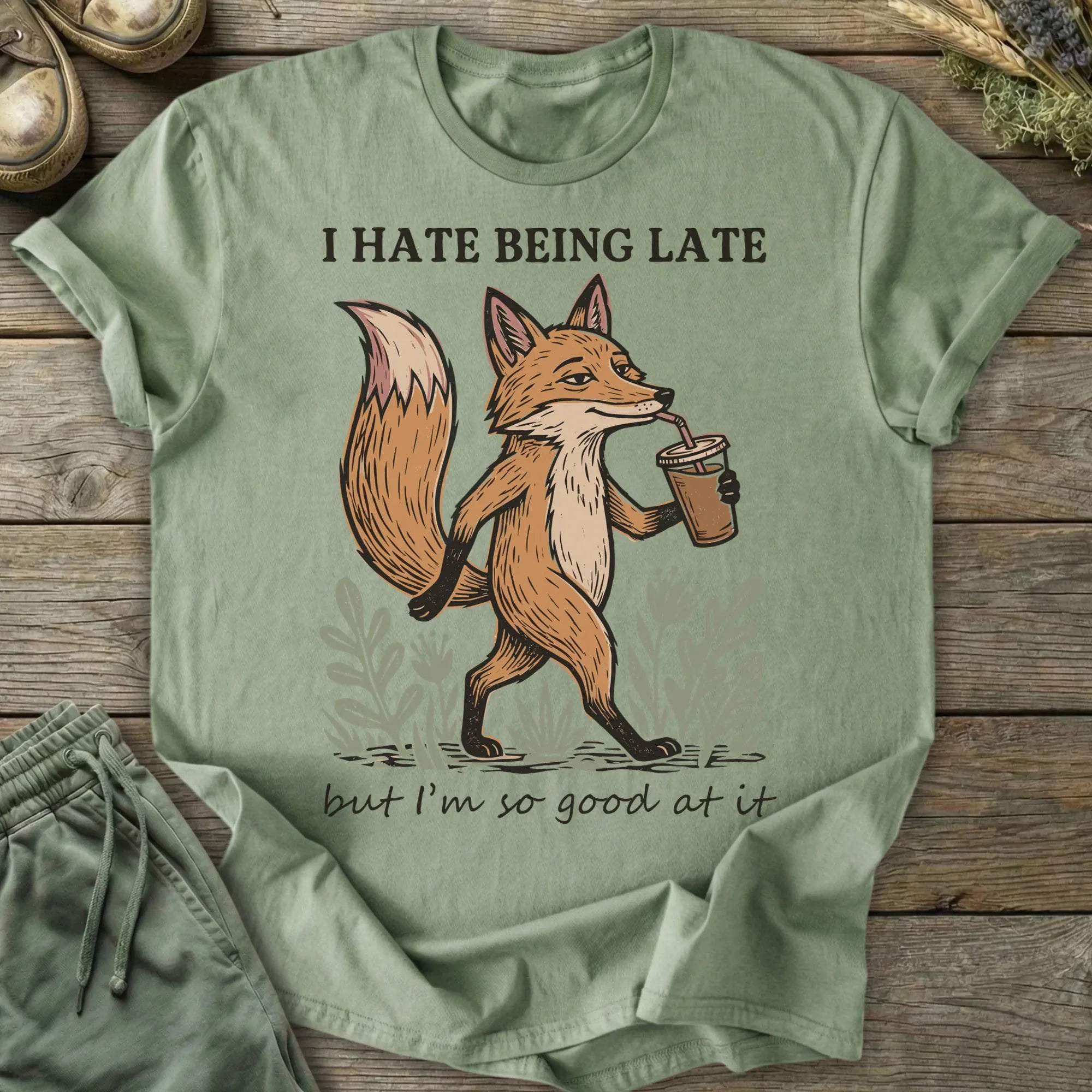Printify T-Shirt Hate Being Late Fox T-Shirt