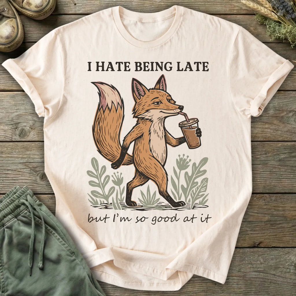 Printify T-Shirt Hate Being Late Fox T-Shirt