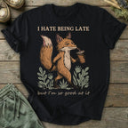 Printify T-Shirt Hate Being Late Fox T-Shirt