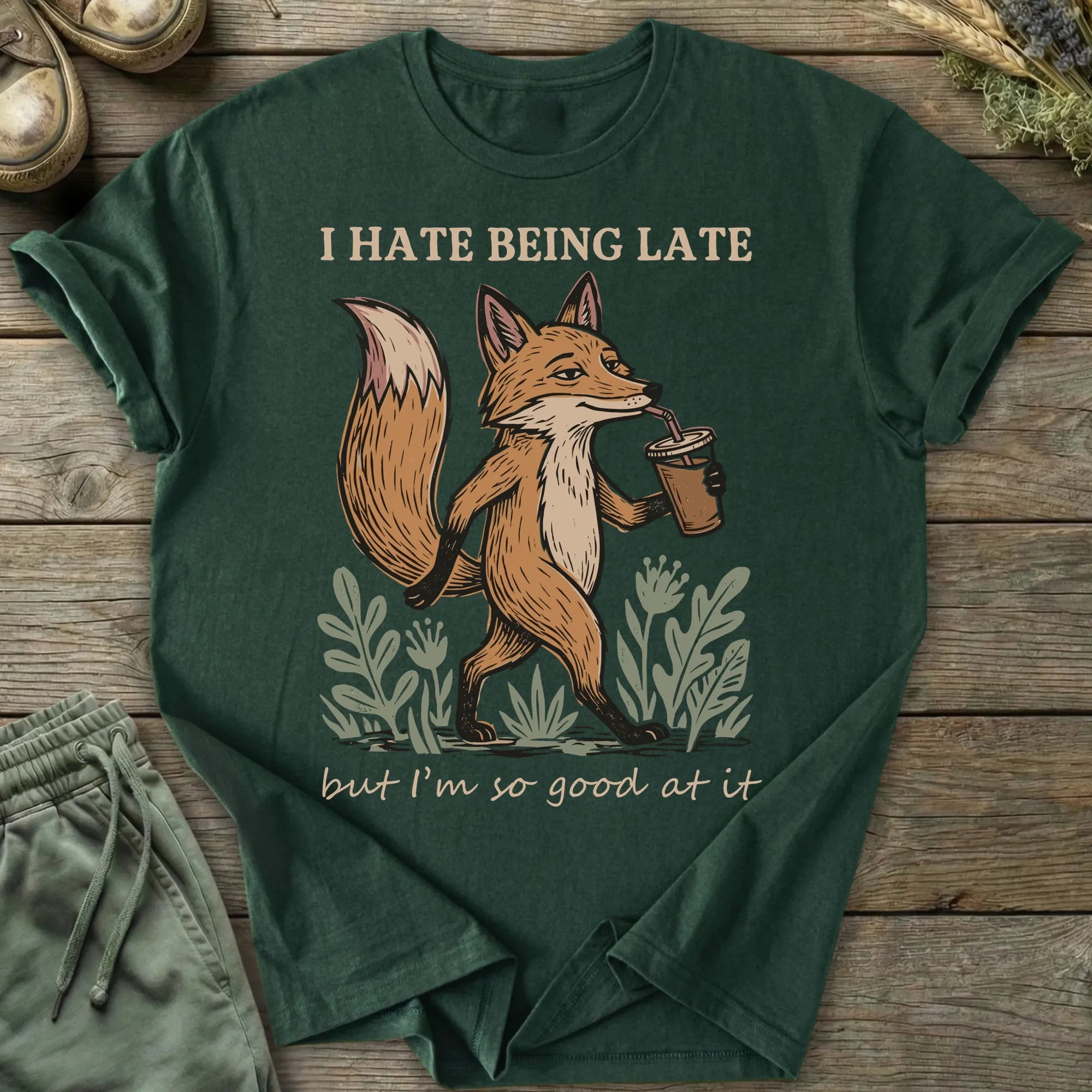 Printify T-Shirt Hate Being Late Fox T-Shirt