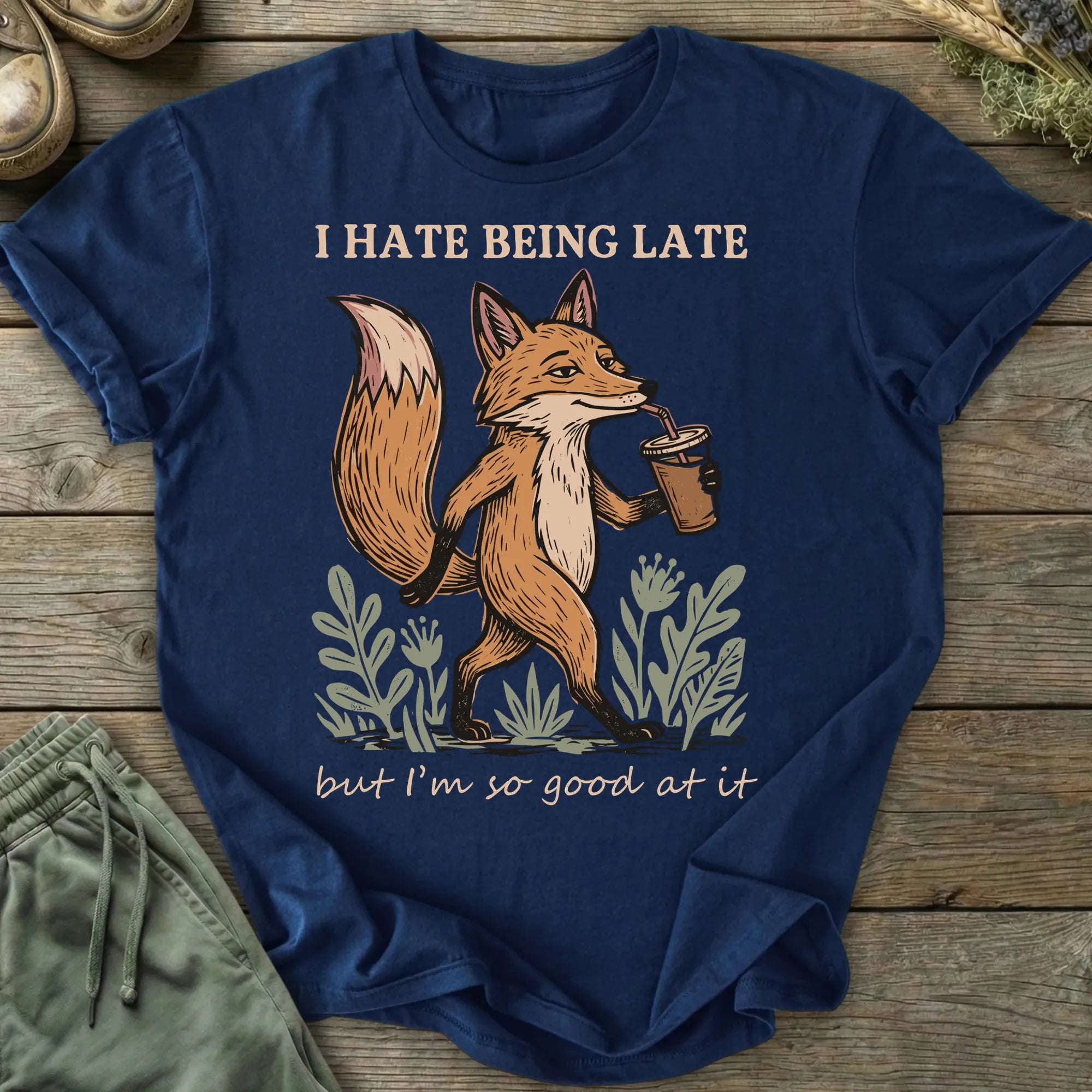 Printify T-Shirt Hate Being Late Fox T-Shirt