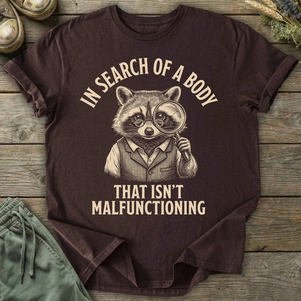 Printify T-Shirt In Search Of A Body Raccoon T-Shirt
