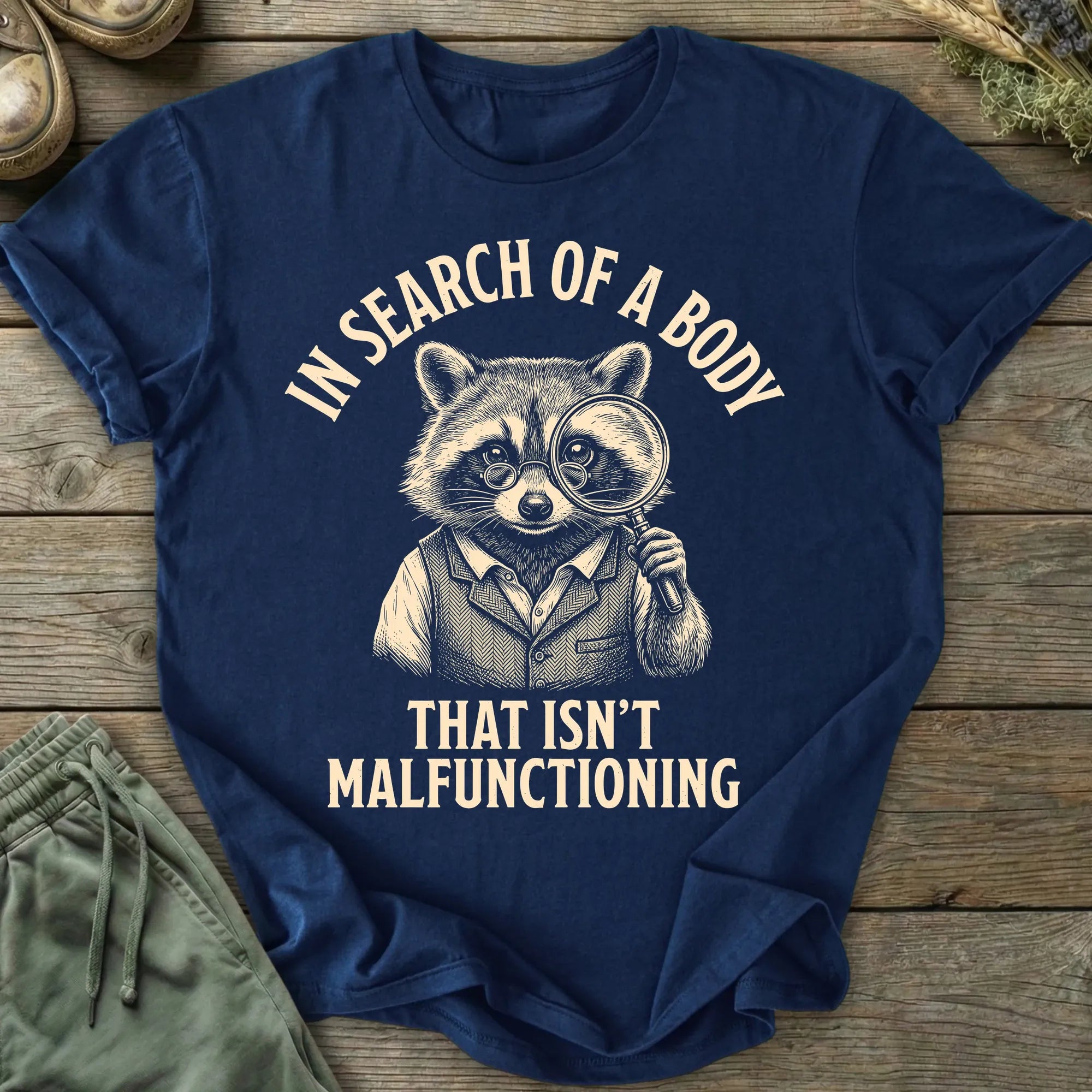 Printify T-Shirt In Search Of A Body Raccoon T-Shirt