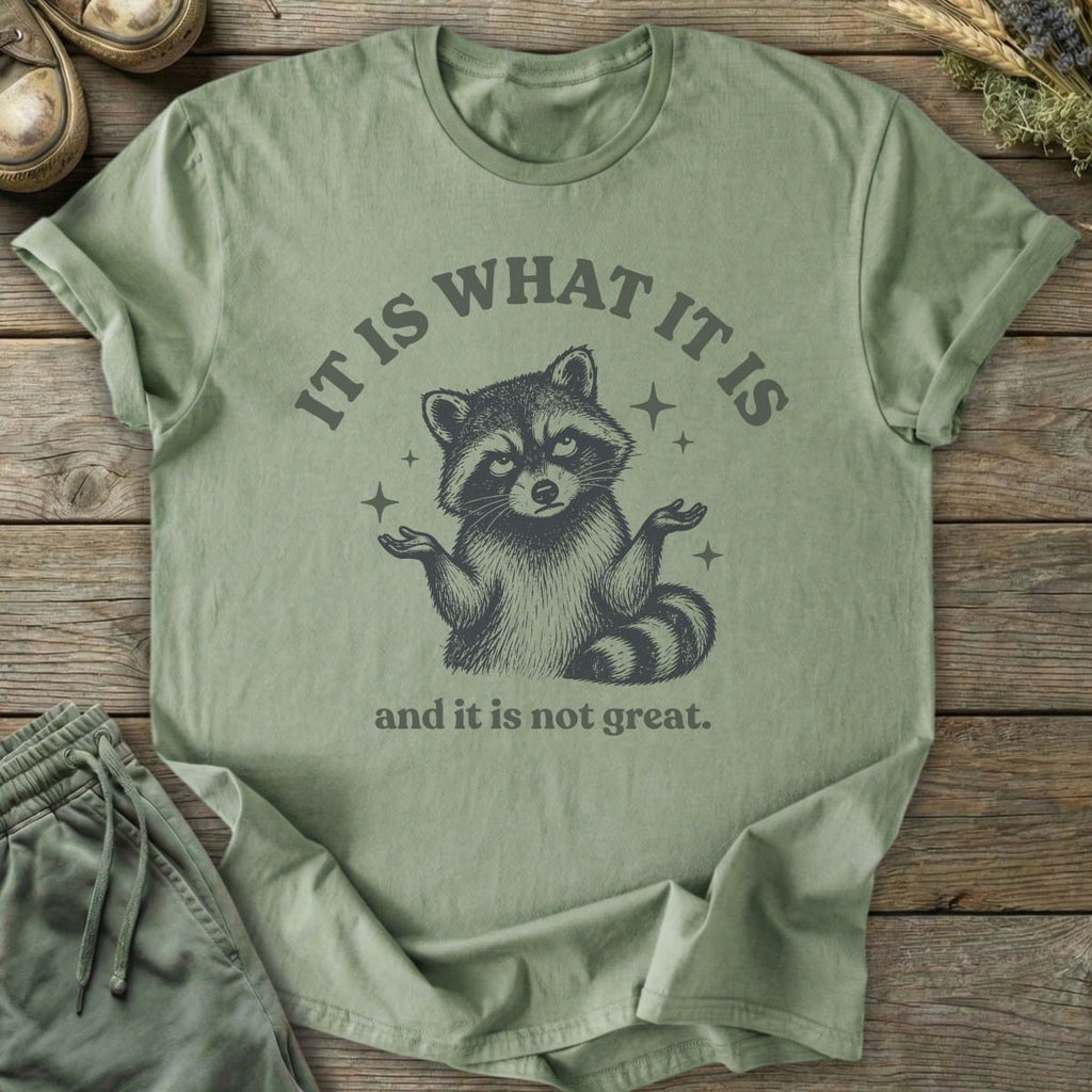 Printify T-Shirt It Is What It Is Raccoon T-Shirt