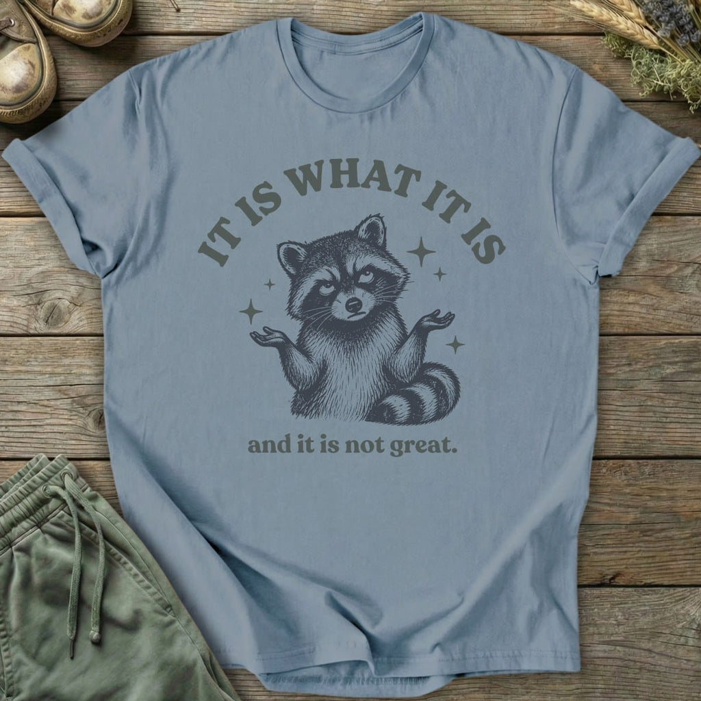 Printify T-Shirt It Is What It Is Raccoon T-Shirt