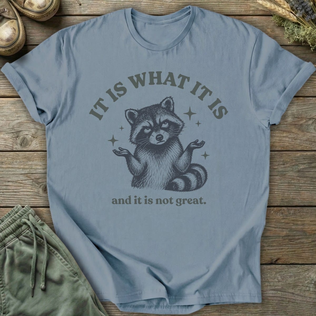 Printify T-Shirt It Is What It Is Raccoon T-Shirt