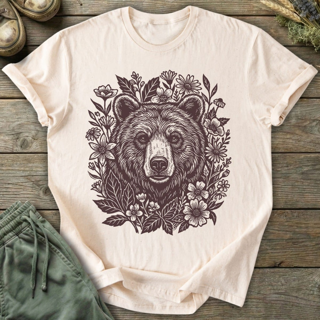 Printify T-Shirt Linocut Bear T-Shirt