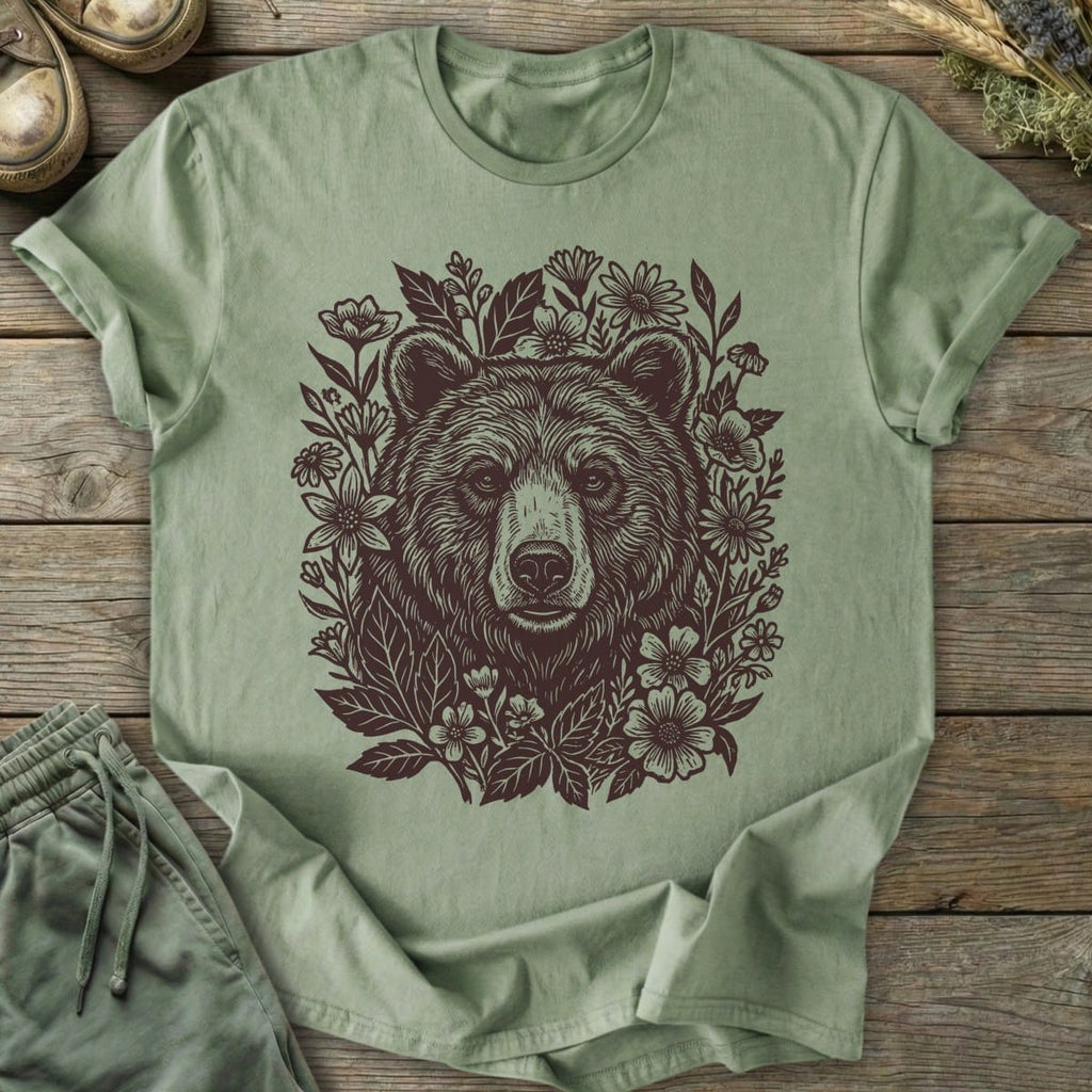 Printify T-Shirt Linocut Bear T-Shirt