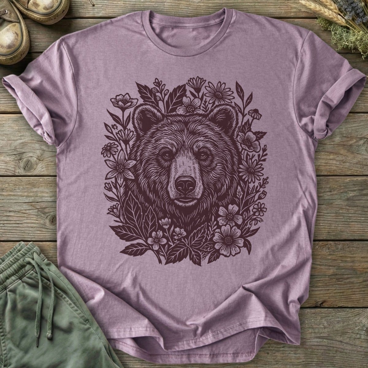 Printify T-Shirt Linocut Bear T-Shirt
