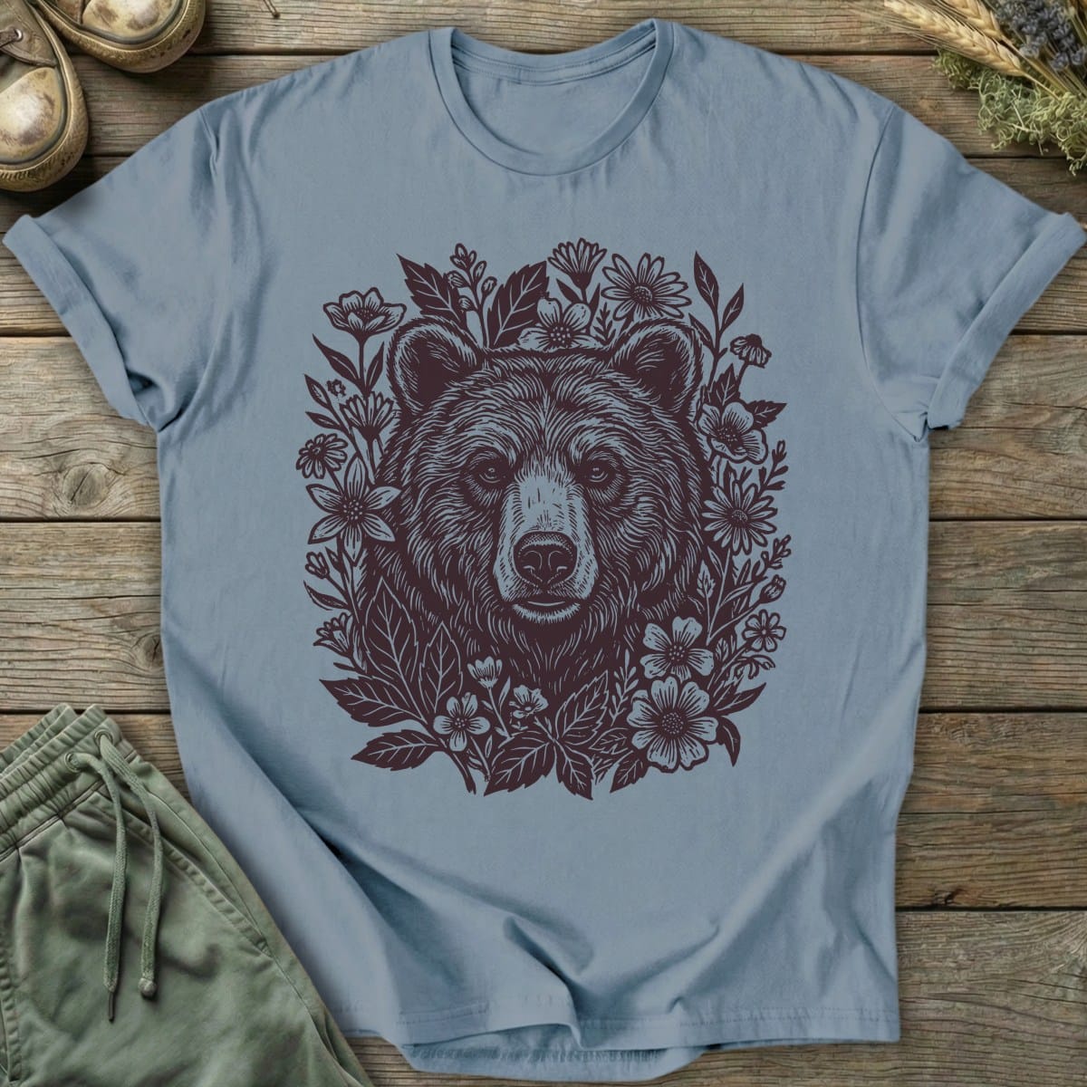 Printify T-Shirt Linocut Bear T-Shirt