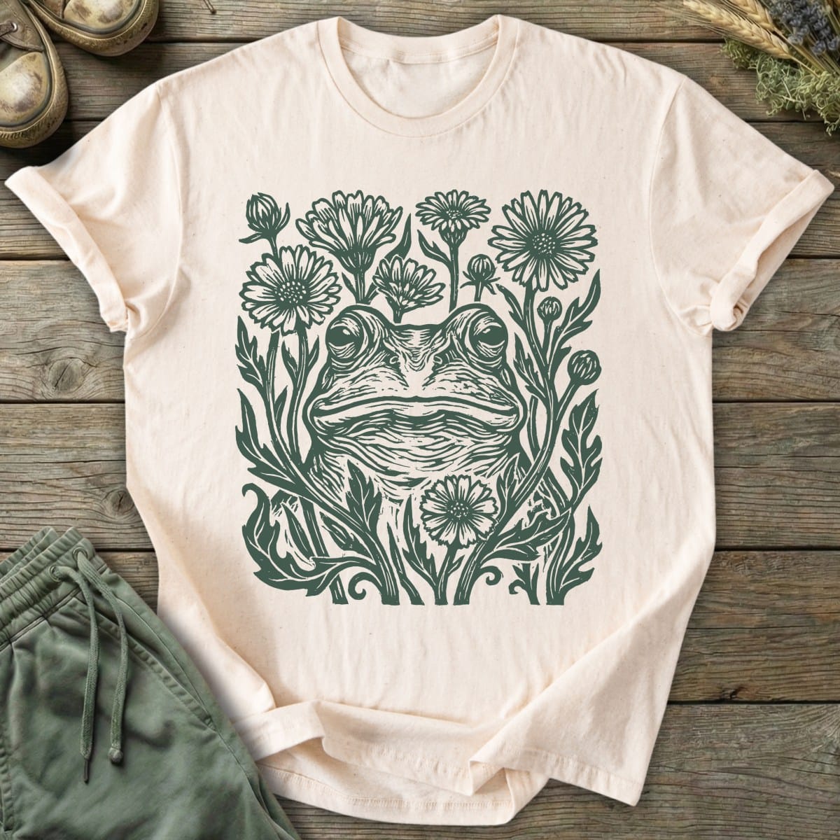 Printify T-Shirt Linocut Frog T-Shirt